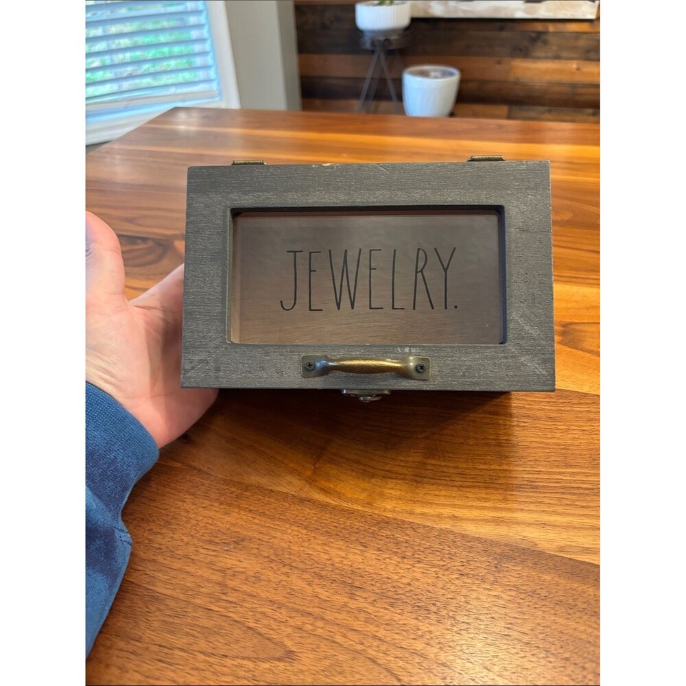 Rae Dunn Gray Metal Accent Wood Jewelry Box